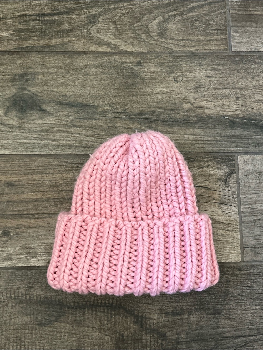Handmade Cozy Pink Blossom Knit Wool Blend Chunky Beanie 12” NEW